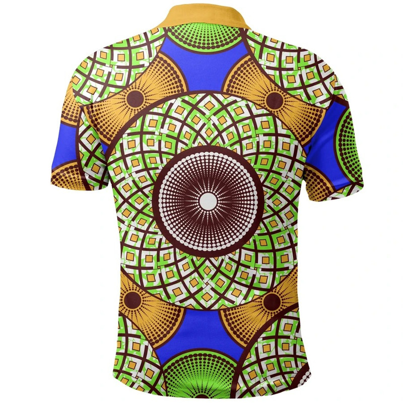 Ankara Vibrant Circle Polo Shirt, African Polo Shirt For Men Women