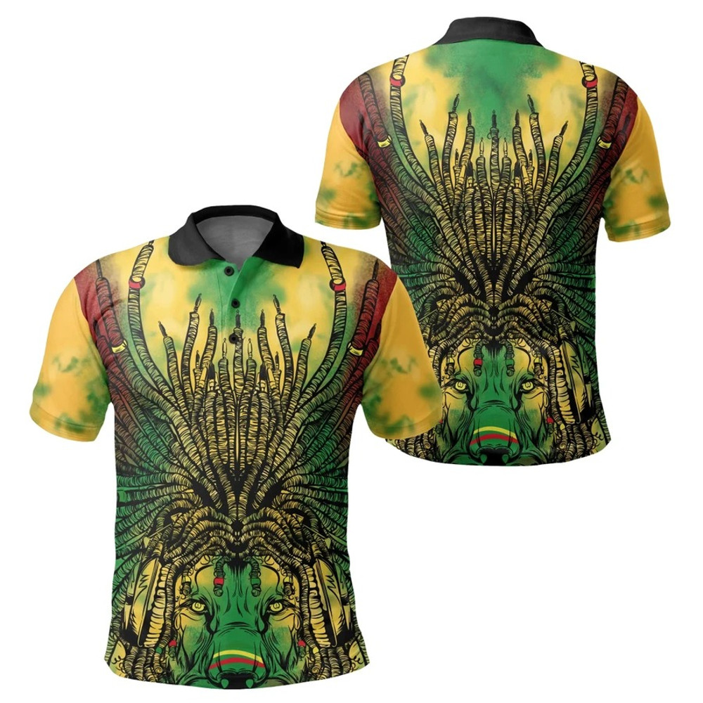 Jamaica Dreadlock Lion King Polo Shirt - Mic Style, African Polo Shirt For Men Women