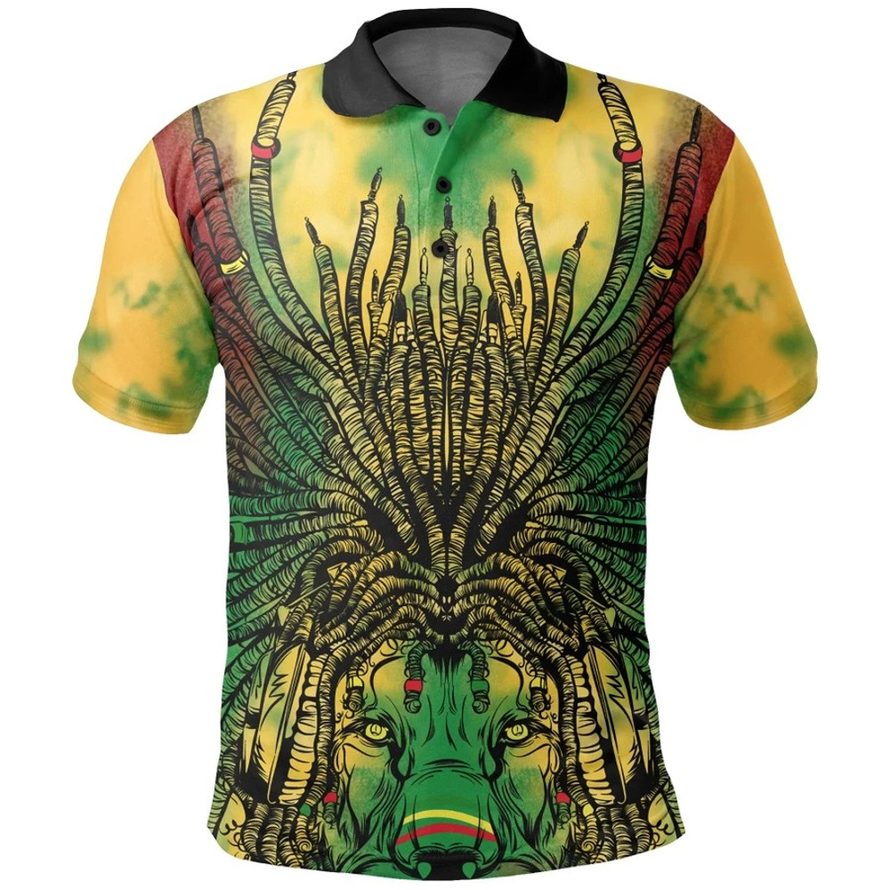 Jamaica Dreadlock Lion King Polo Shirt - Mic Style, African Polo Shirt For Men Women