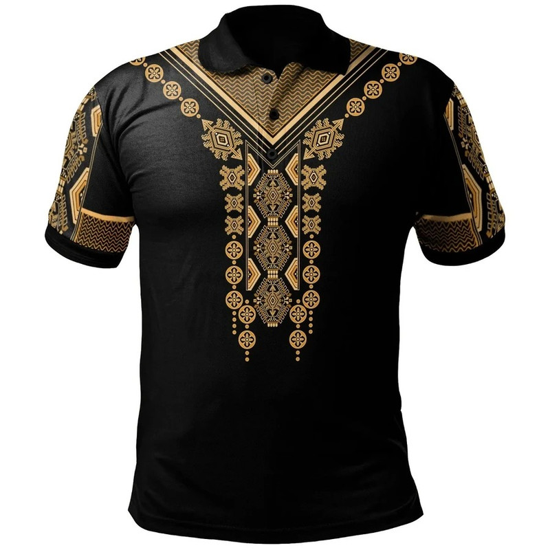 Dashiki Color Black Dropi Polo Shirt, African Polo Shirt For Men Women