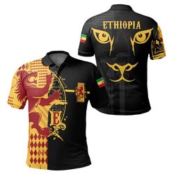 ethiopia king of lion polo shirt black, african polo shirt for men women