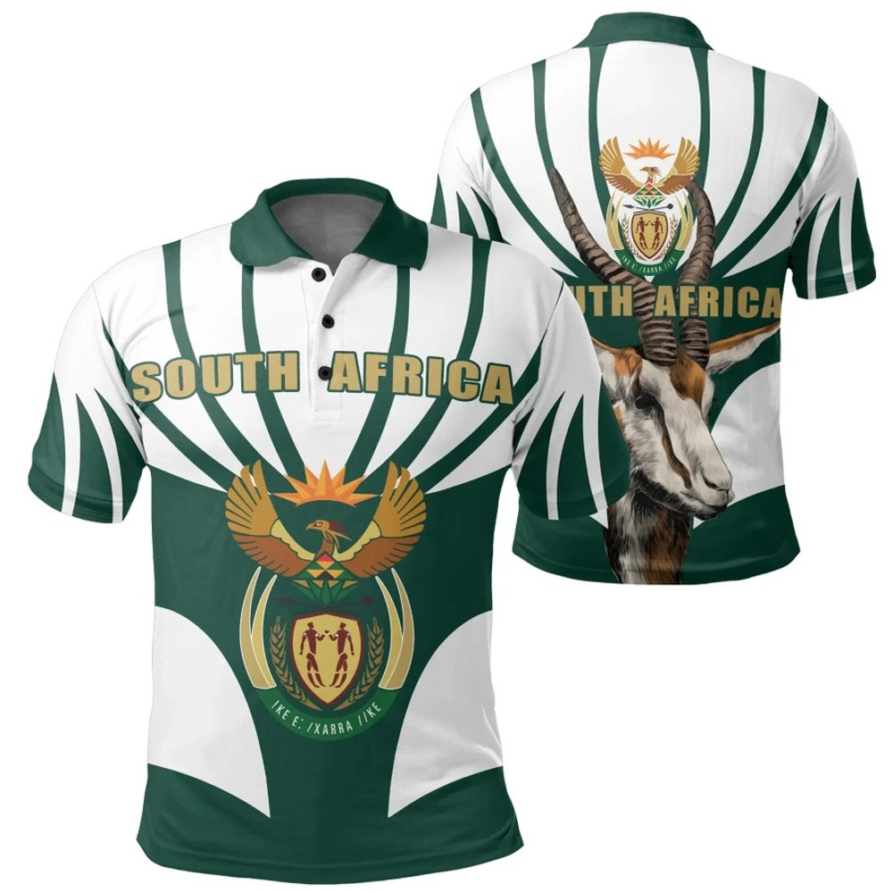 South Africa King Protea White Polo Shirt, African Polo Shirt For Men Women