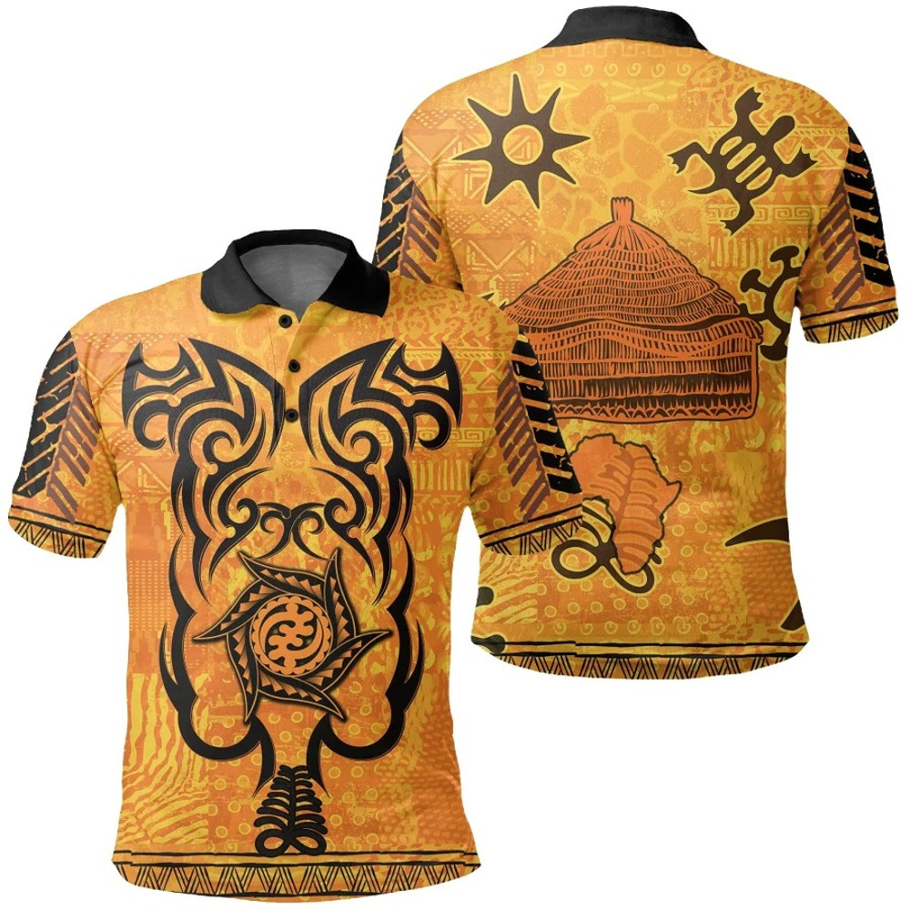Africa Adinkra Mud Style Polo Shirt, African Polo Shirt For Men Women