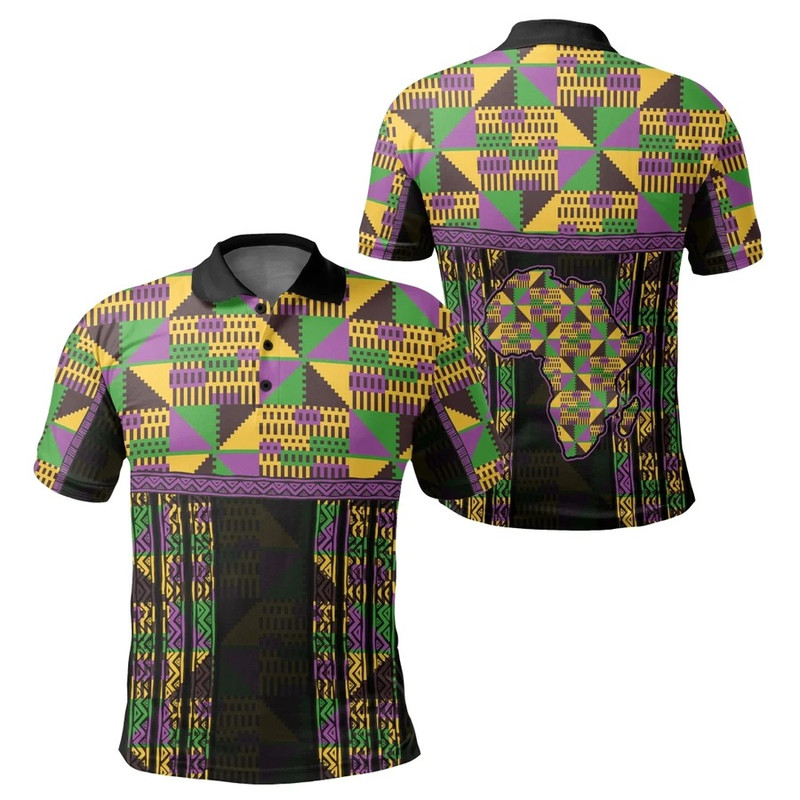 Africa Map Violet Ashanti Polo Shirt, African Polo Shirt For Men Women