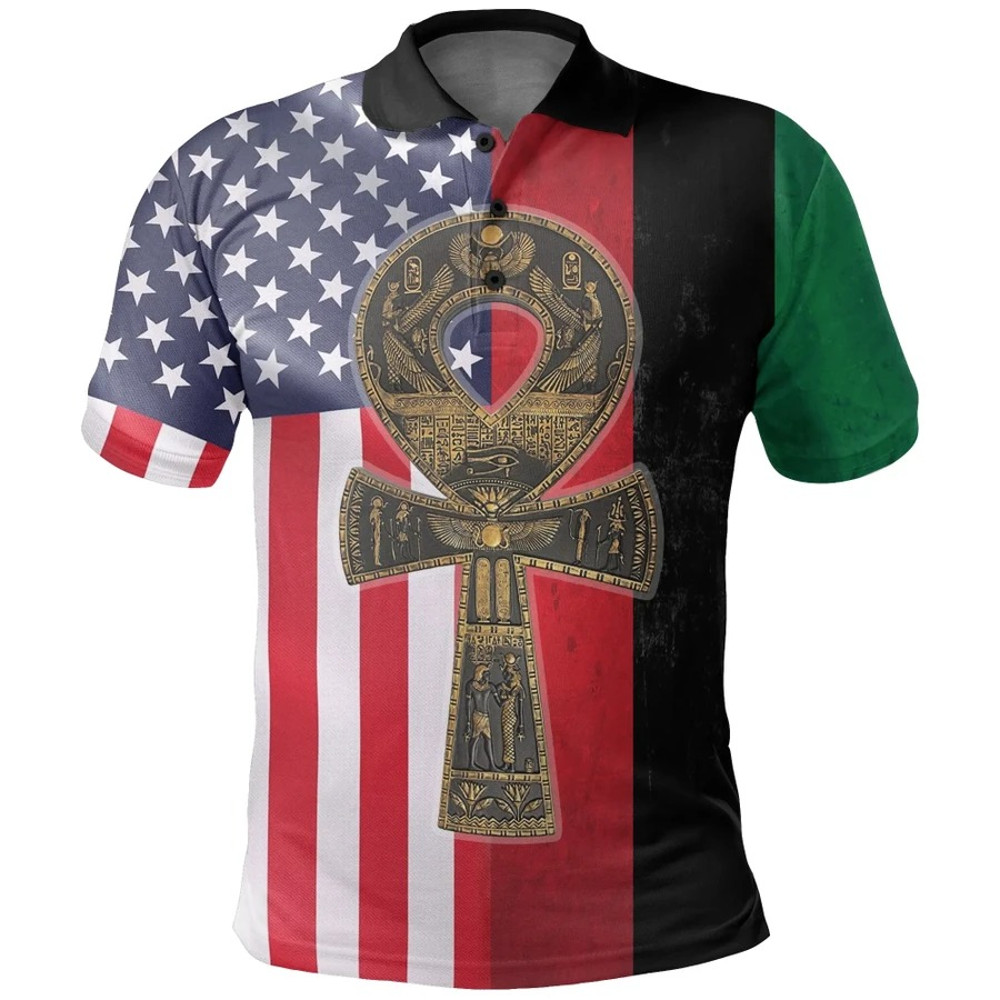 Ankh Pan African American Polo Shirt, African Polo Shirt For Men Women