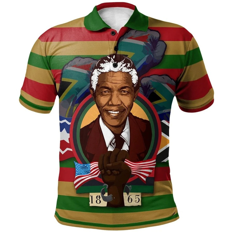 Nelson Mandela Fighting For African (With America Flag) Dropi Polo Shirt, African Polo Shirt For Men Women