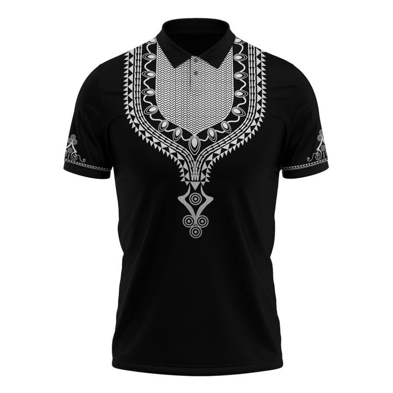 Dashiki Black Color Polo Shirt, African Polo Shirt For Men Women