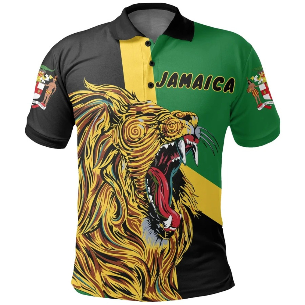 Jamaica Lion Roar Polo Shirt - Wild Style, African Polo Shirt For Men Women