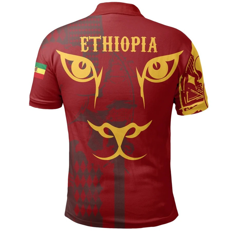 Ethiopia King Of Lion Polo Shirt Red, African Polo Shirt For Men Women