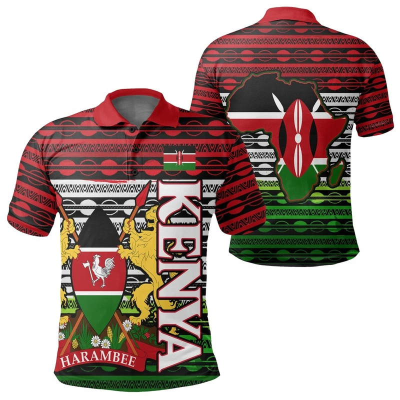 Kenya Coat of Arms Polo Shirt, African Polo Shirt For Men Women