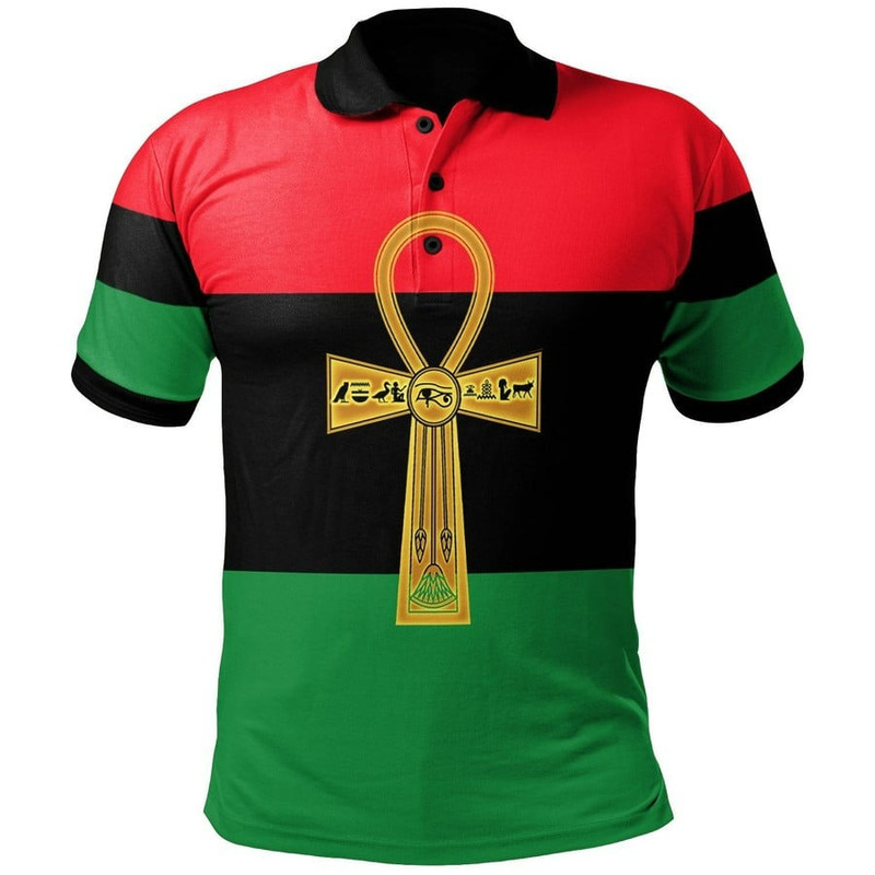 Ankh Egypt African Flag Dropi Polo Shirt, African Polo Shirt For Men Women