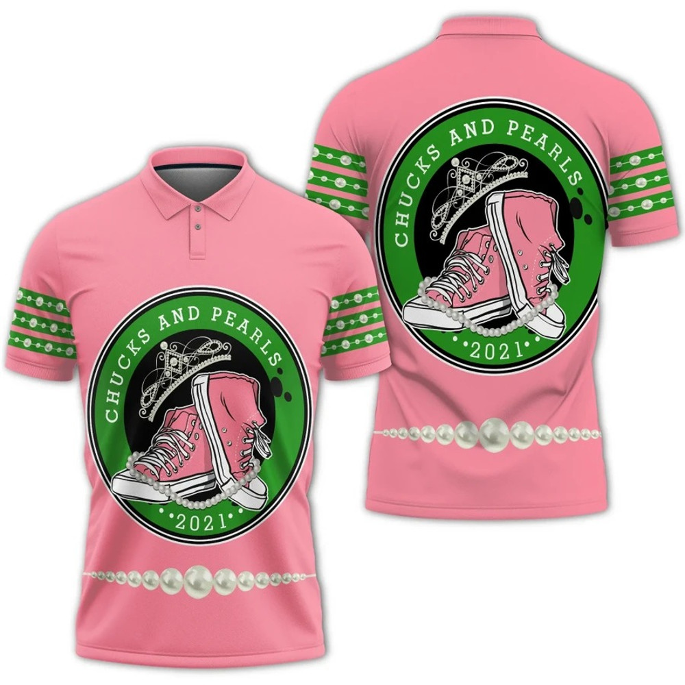 Chucks And Pearls 2021 Pink And Green Polo Shirt, African Polo Shirt For Men Women