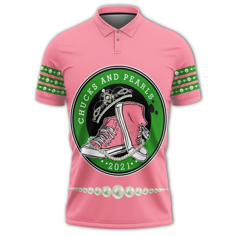 Chucks And Pearls 2021 Pink And Green Polo Shirt, African Polo Shirt For Men Women