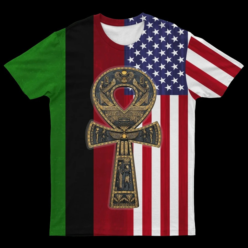 Ankh Pan African & USA Flag T-shirt, African T-shirt For Men Women