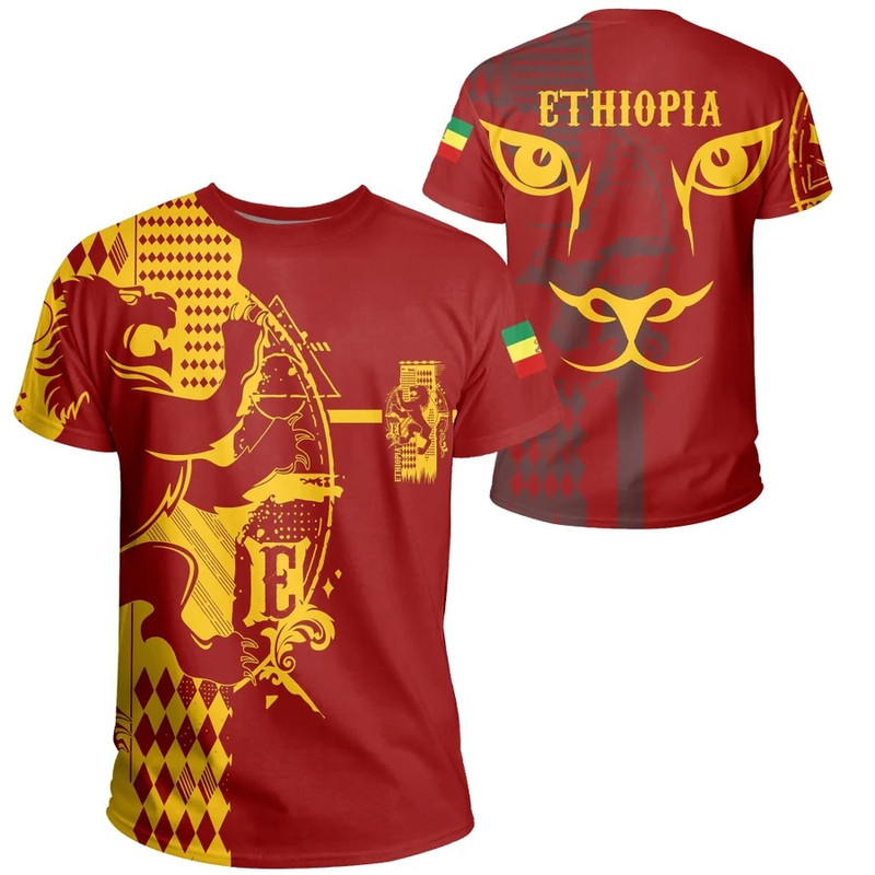 Ethiopia King Of Lion Tee Red, African T-shirt For Men Women