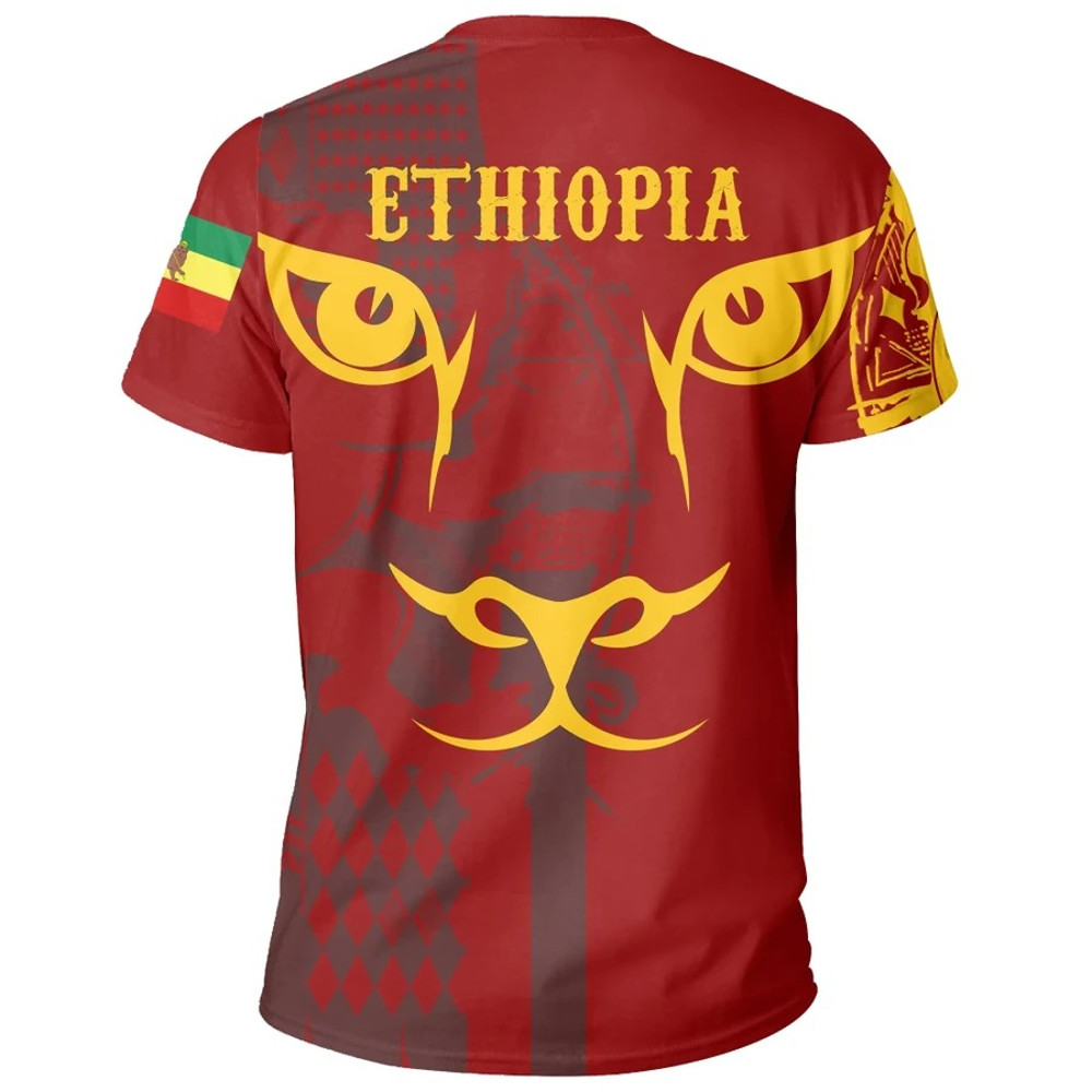 Ethiopia King Of Lion Tee Red, African T-shirt For Men Women