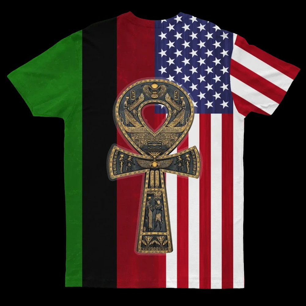 Ankh Pan African & USA Flag T-shirt 02, African T-shirt For Men Women