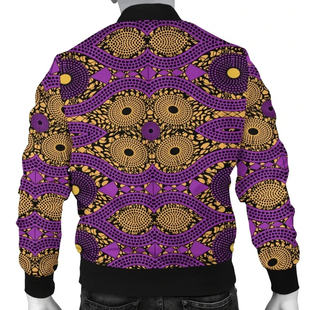 Ankara Violet Cowrie Bomber Jacket, African Bomber Jacket For Men Women