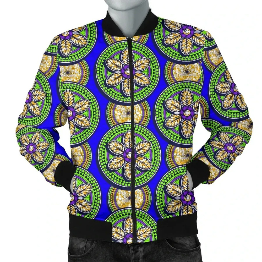 Ankara Cloth - Rounded 6 Petals Bomber Jacket, African Bomber Jacket For Men Women