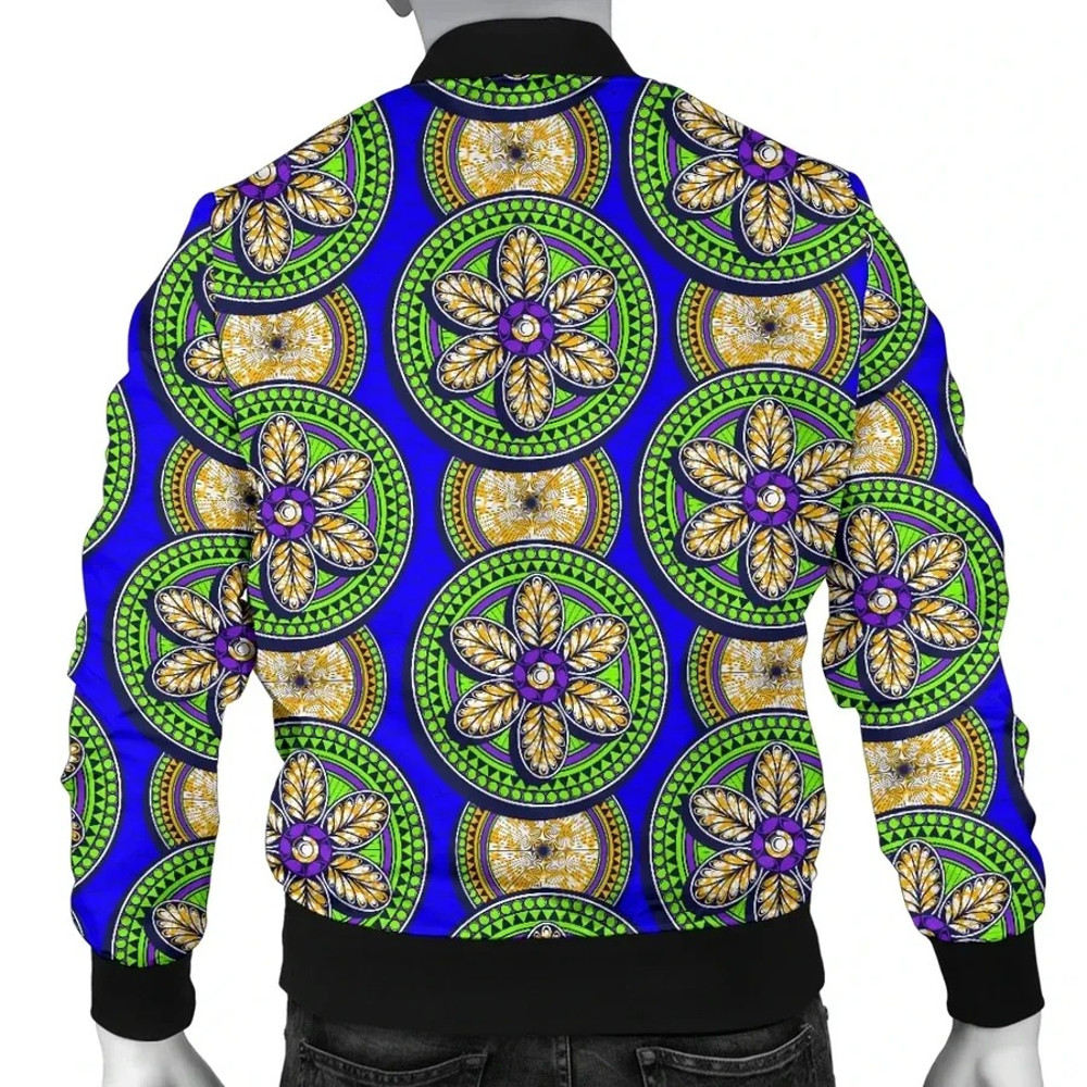 Ankara Cloth - Rounded 6 Petals Bomber Jacket, African Bomber Jacket For Men Women