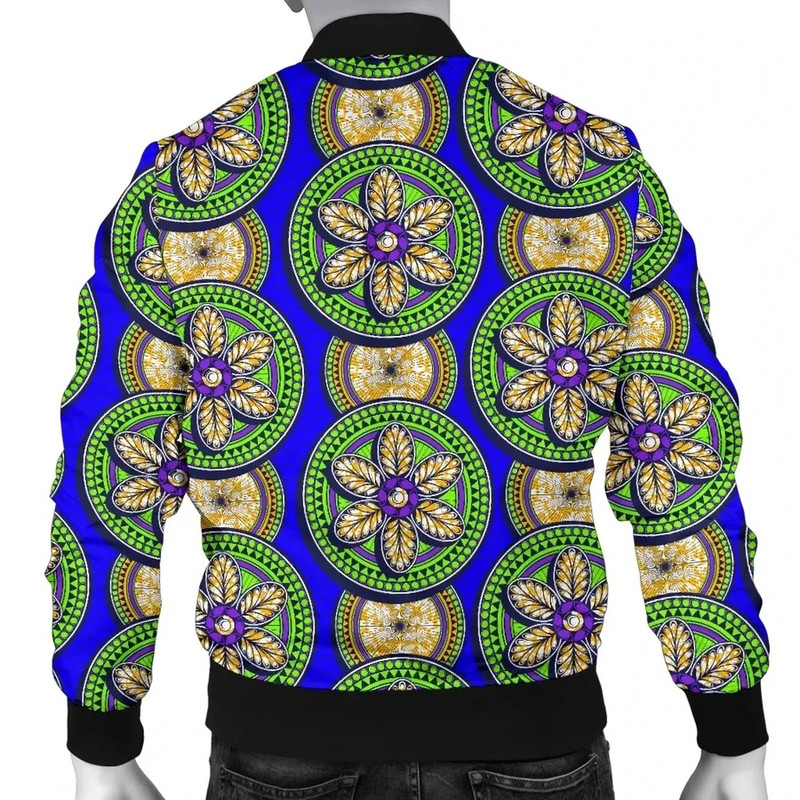 Ankara Cloth - Rounded 6 Petals Bomber Jacket, African Bomber Jacket For Men Women