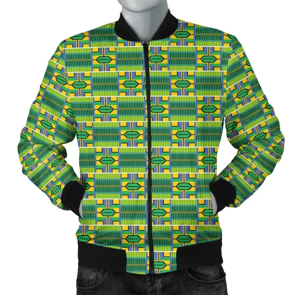 Kente Cloth - Verdurous Bomber Jacket, African Bomber Jacket For Men Women