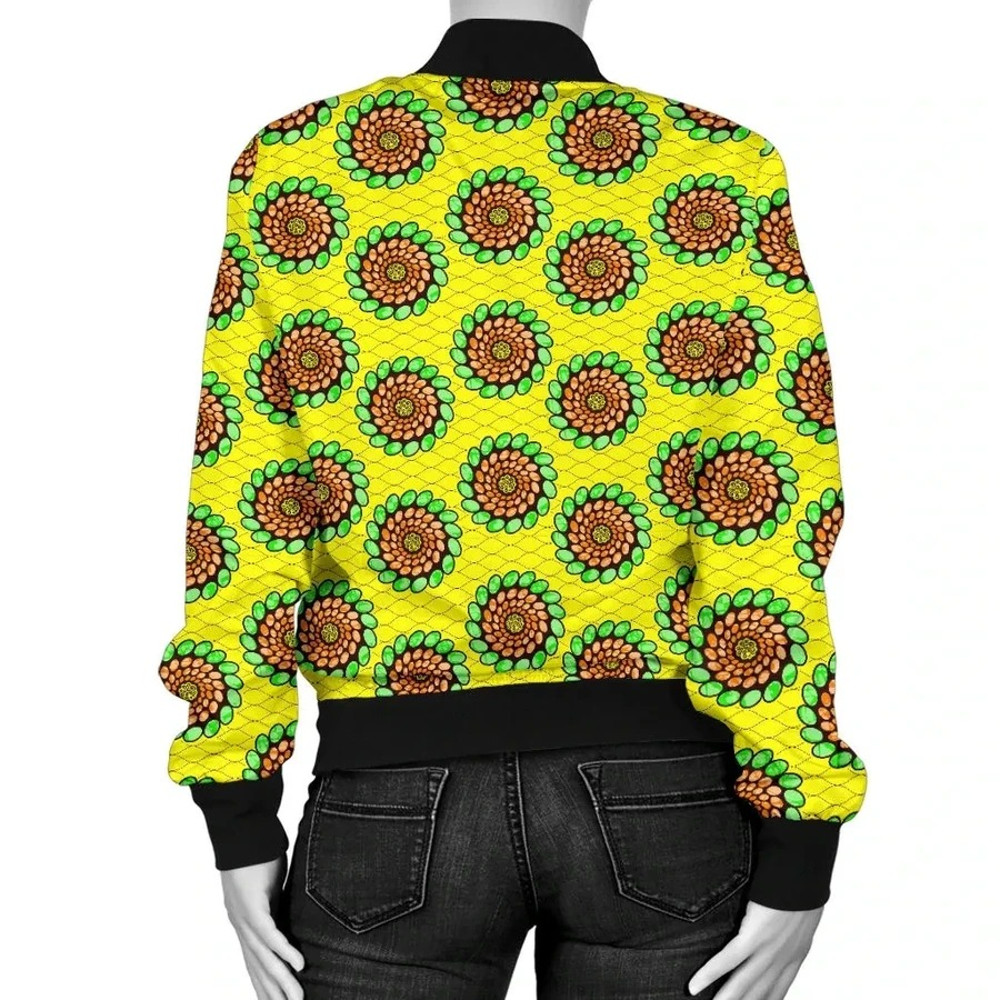 Ankara Cloth - Green Spirals Bomber Women, African Bomber Jacket For Men Women