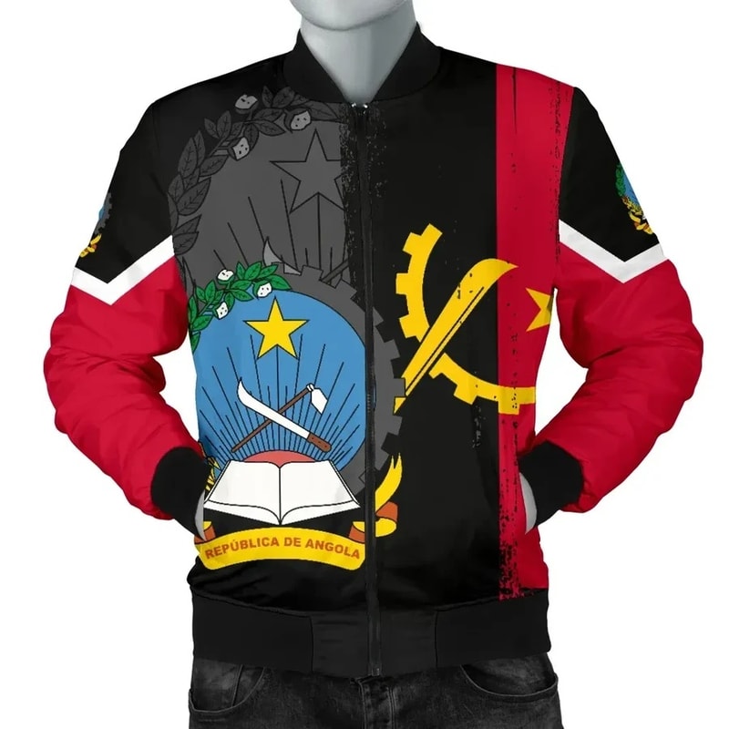 Angola Flag Style Men's Bomber Jacket, African Bomber Jacket For Men Women