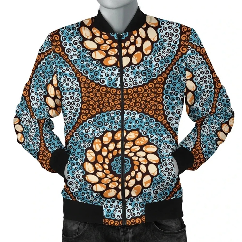 Ankara Circles Of Cowrie Bomber Jacket, African Bomber Jacket For Men Women