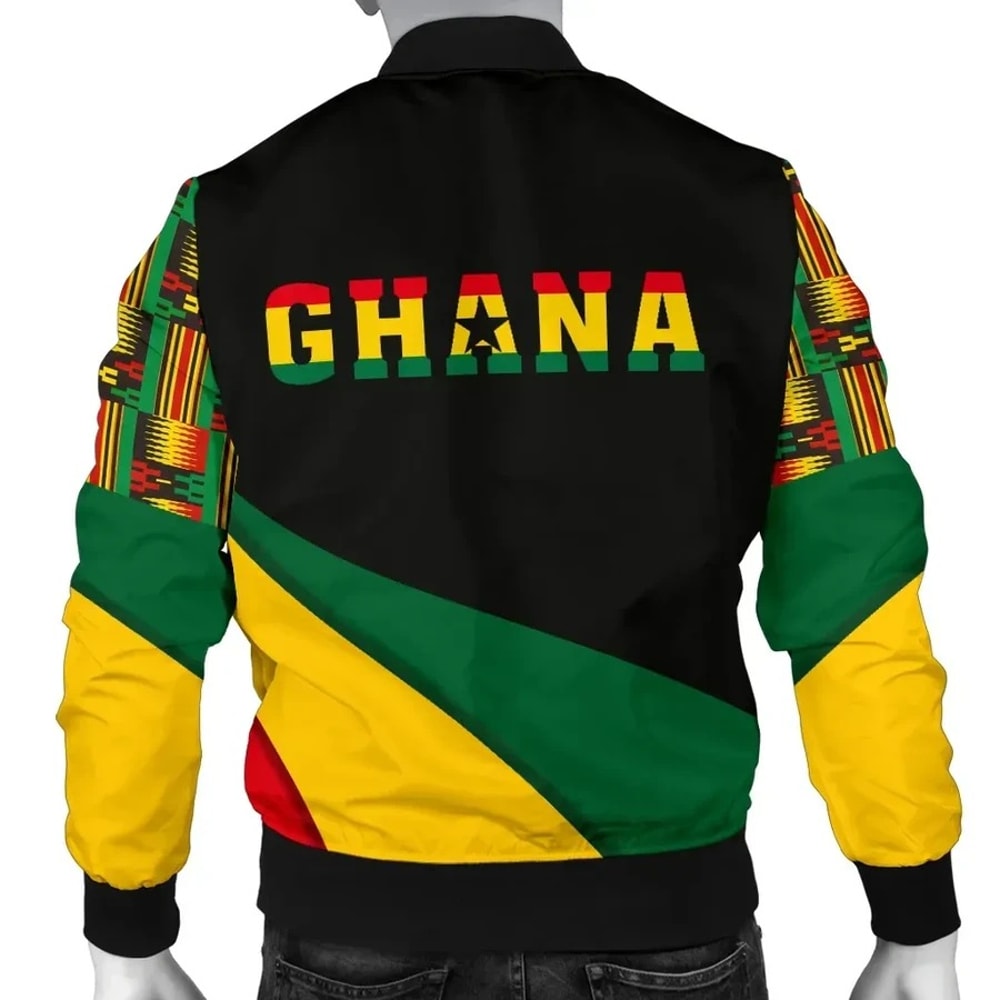 Ghana Flag Kente Men's Bomber Jacket - Bend Style, African Bomber Jacket For Men Women