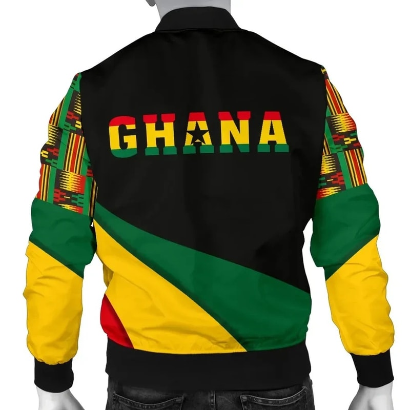 Ghana Flag Kente Men's Bomber Jacket - Bend Style, African Bomber Jacket For Men Women