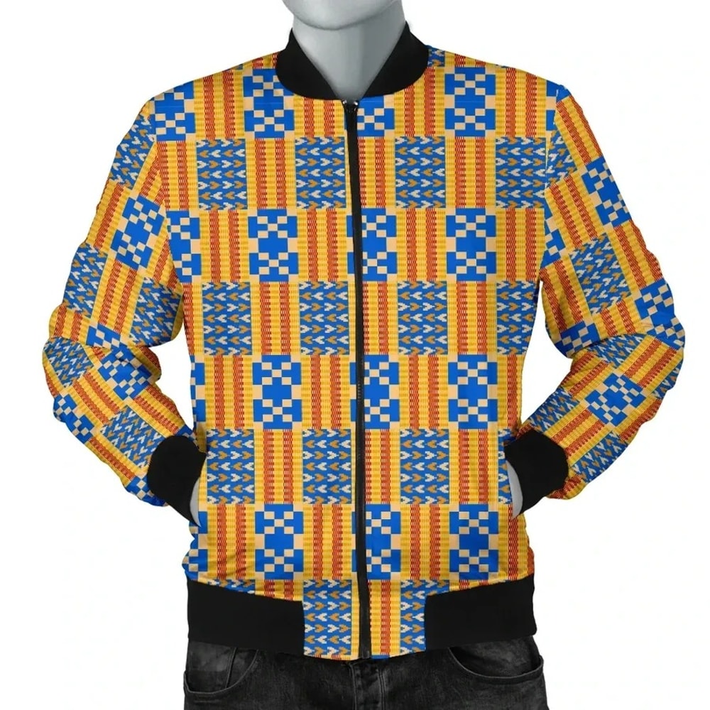 Kente Cloth - Weaving Style Bomber Jacket, African Bomber Jacket For Men Women
