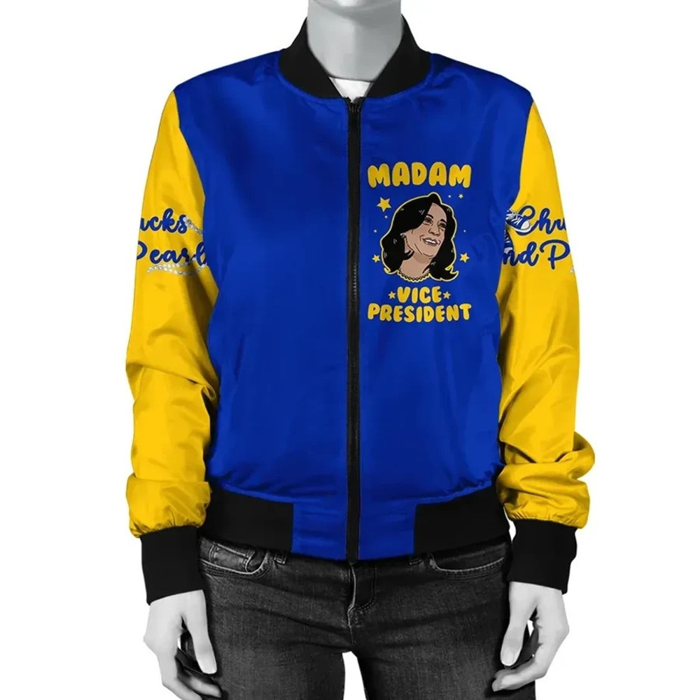 Madam Vice President Blue Yellow Bomber Jacket, African Bomber Jacket For Men Women