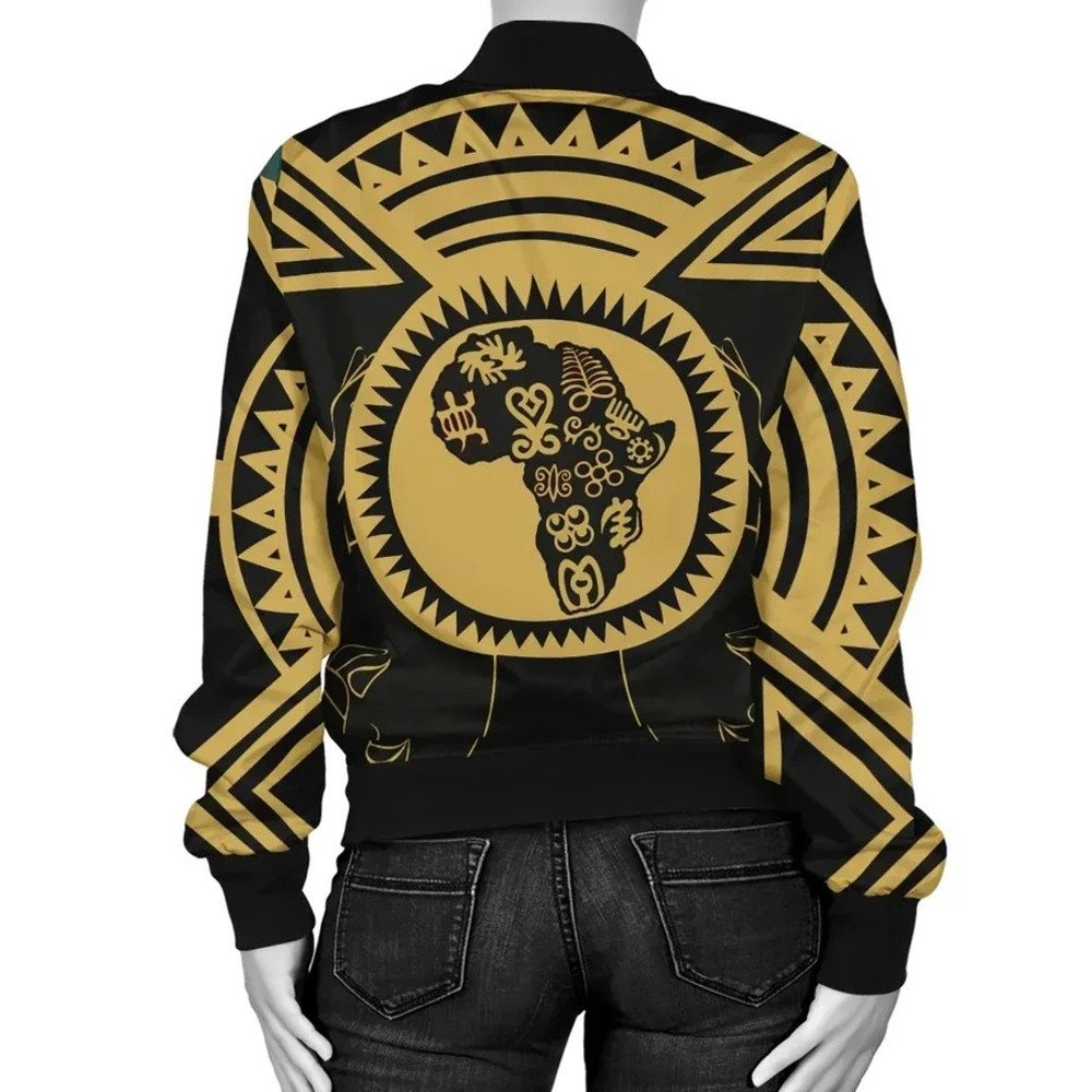 Adinkra Gye Nyame Gold Bomber Jacket, African Bomber Jacket For Men Women