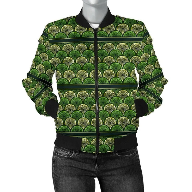 Ankara Cloth - Cowrie Waves Bomber Women, African Bomber Jacket For Men Women