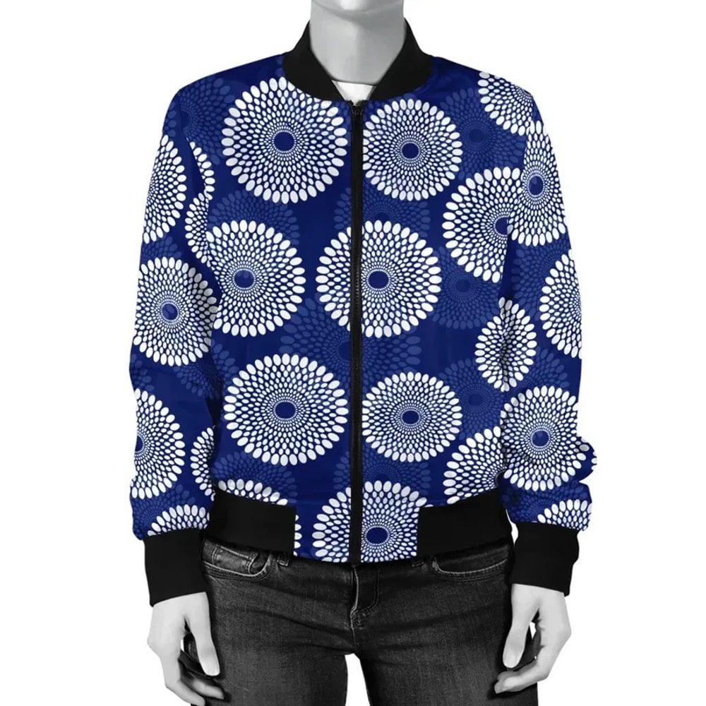 Ankara Nsubra Blue Bomber Jacket, African Bomber Jacket For Men Women