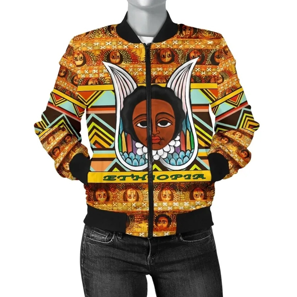 Angel Ethiopia Orthodox Women's Bomber Jacket, African Bomber Jacket For Men Women