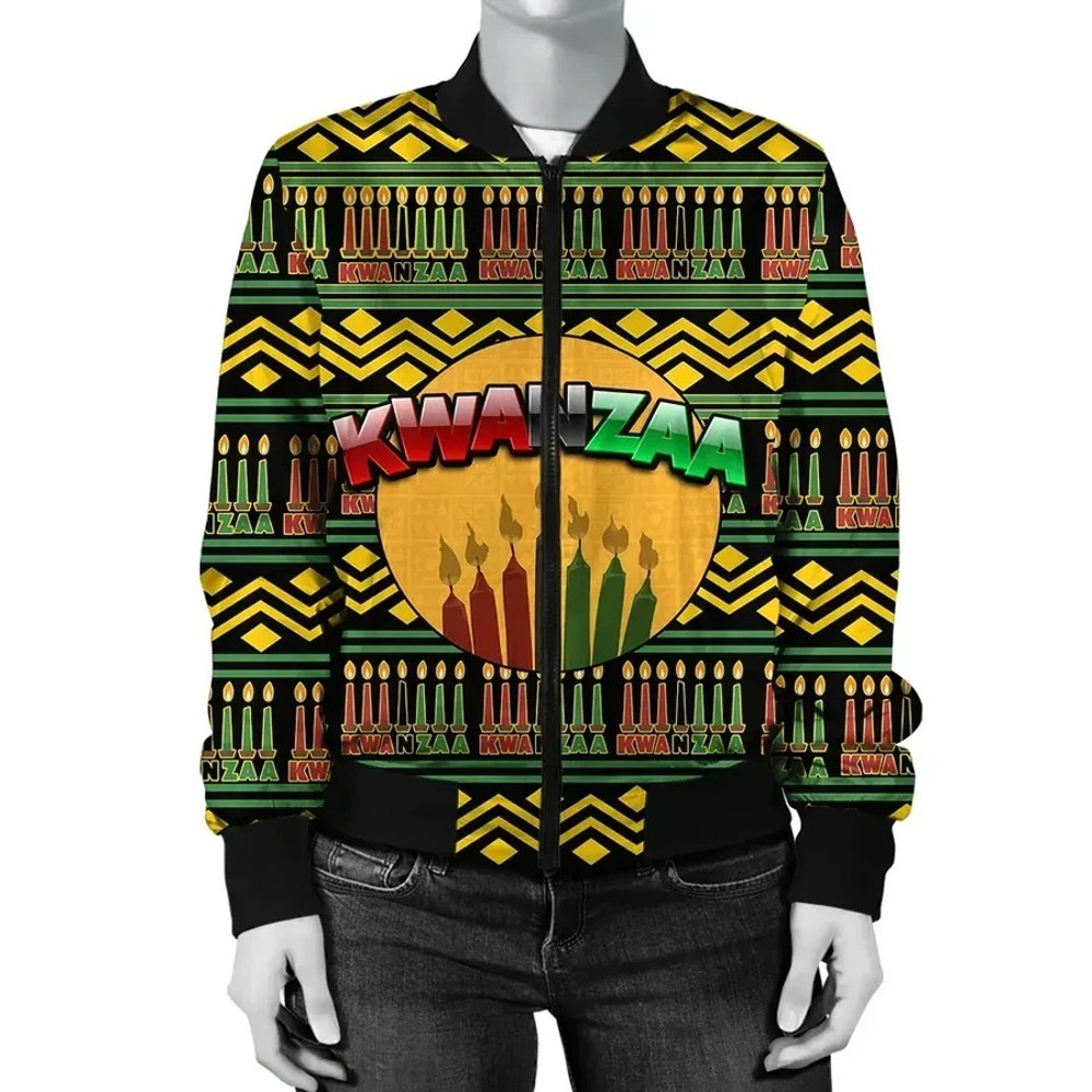 Kwanzaa Seven Candles Bomber Jacket, African Bomber Jacket For Men Women