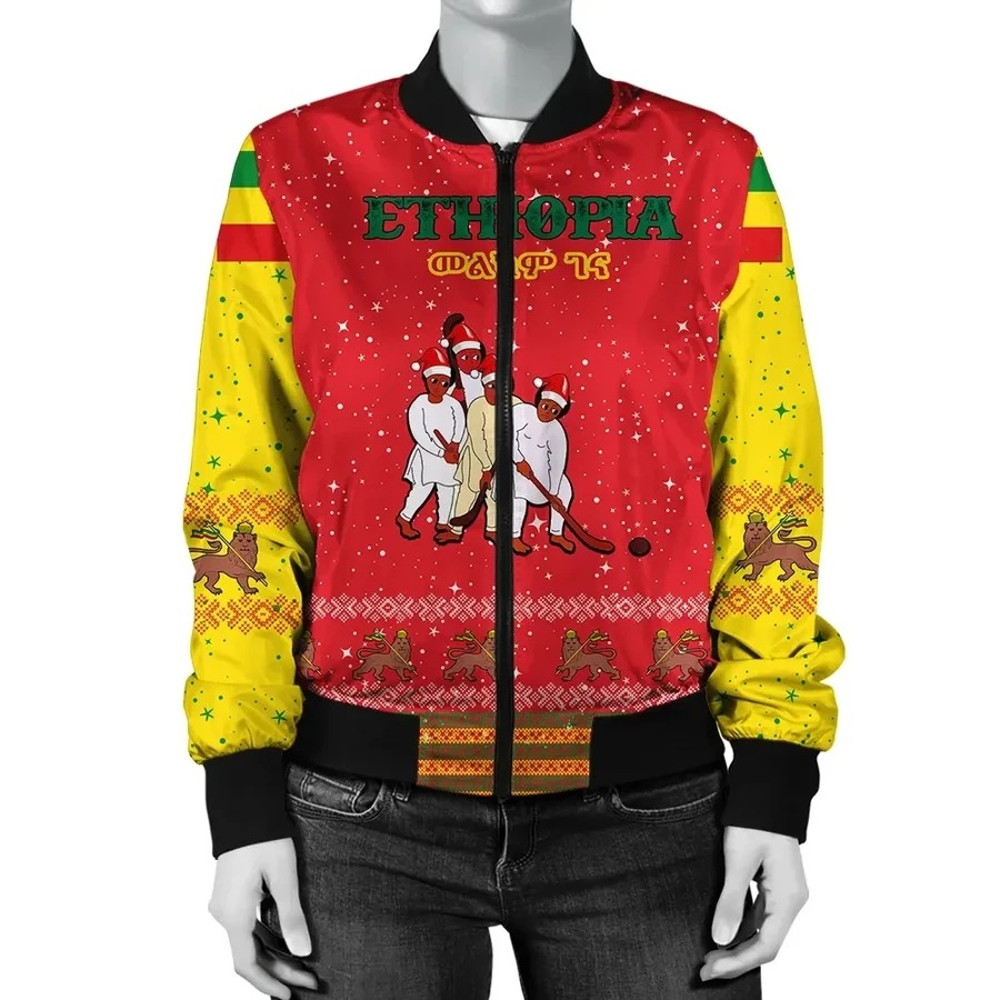 Ethiopia Christmas Genna Bomber - Red Style, African Bomber Jacket For Men Women