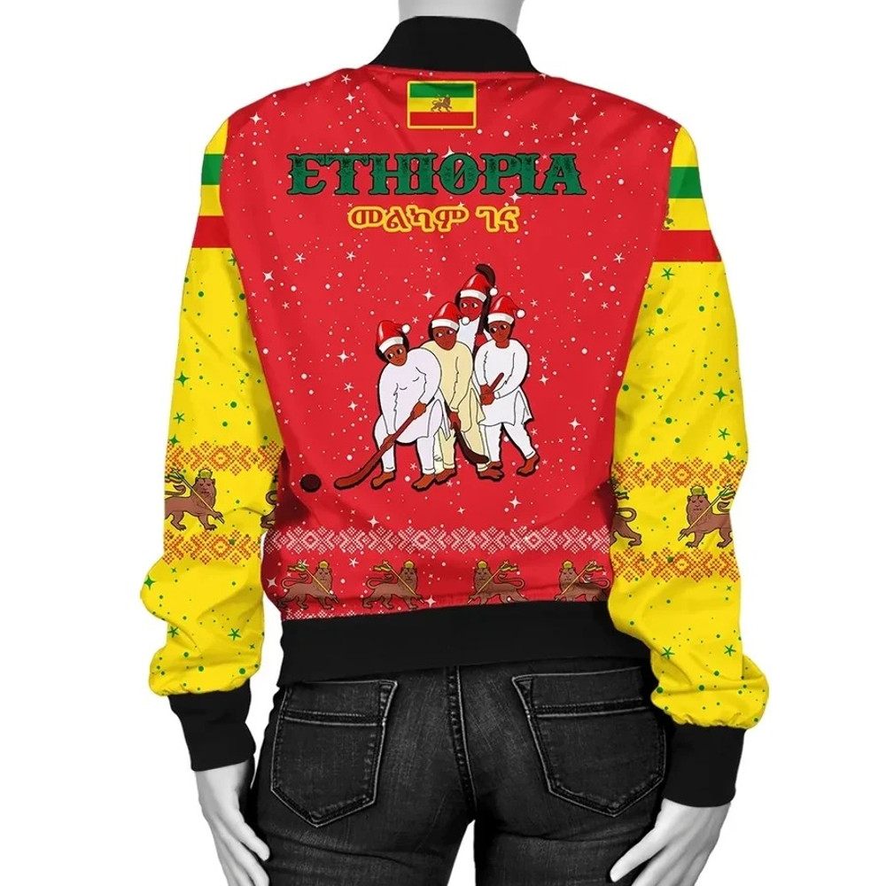 Ethiopia Christmas Genna Bomber - Red Style, African Bomber Jacket For Men Women