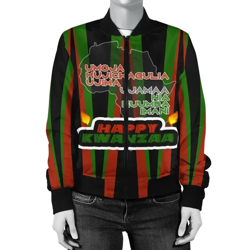 Kwanzaa Women's Bomber Jacket - Triangle style, African Bomber Jacket For Men Women