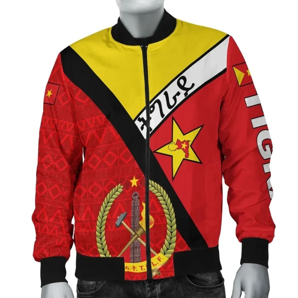 Tigray Coat Of Arms With Africa Pattern Bomber Jacket, African Bomber Jacket For Men Women