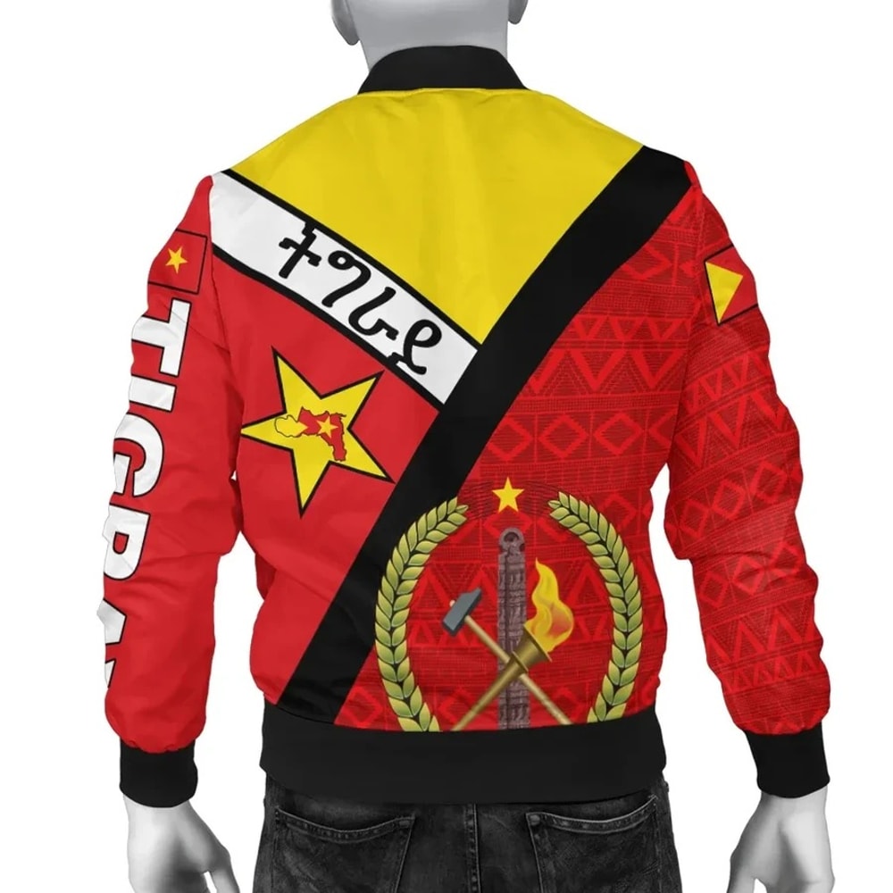 Tigray Coat Of Arms With Africa Pattern Bomber Jacket, African Bomber Jacket For Men Women