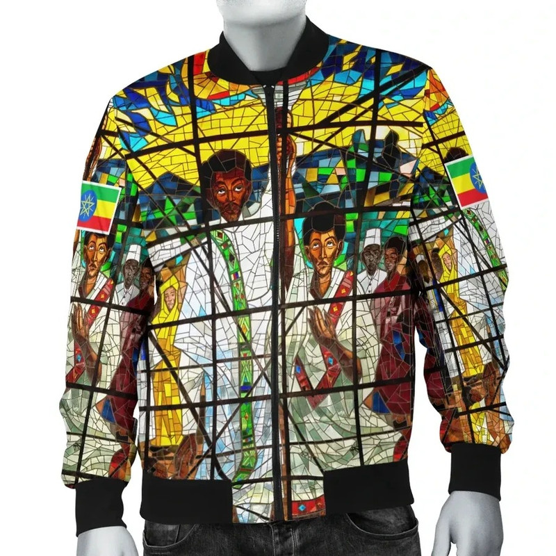 Ethiopia Ethiopian Orthodox Flag Men Bomber Jacket, African Bomber Jacket For Men Women