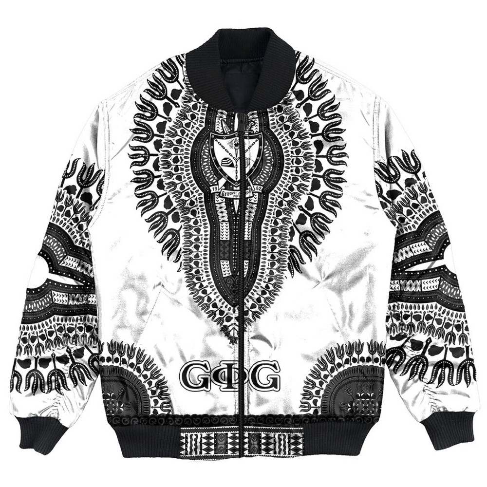 Groove Phi Groove Dashiki (White) Bomber Jackets, African Bomber Jacket For Men Women