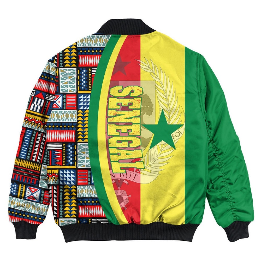 Senegal Flag and Kente Pattern Special Bomber Jacket, African Bomber Jacket For Men Women