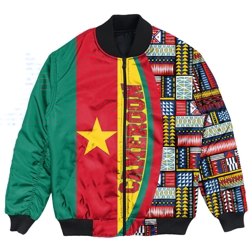 Cameroon Flag and Kente Pattern Special Bomber Jacket, African Bomber Jacket For Men Women