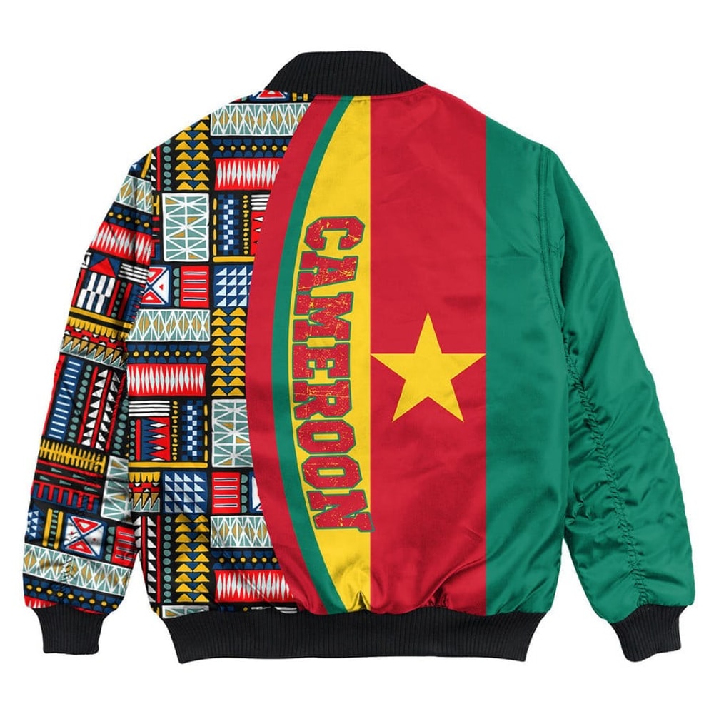 Cameroon Flag and Kente Pattern Special Bomber Jacket, African Bomber Jacket For Men Women