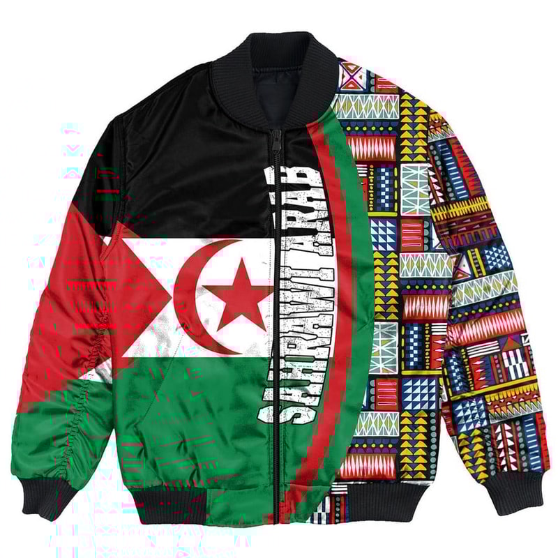 Sharawi Arab Flag and Kente Pattern Special Bomber Jacket, African Bomber Jacket For Men Women