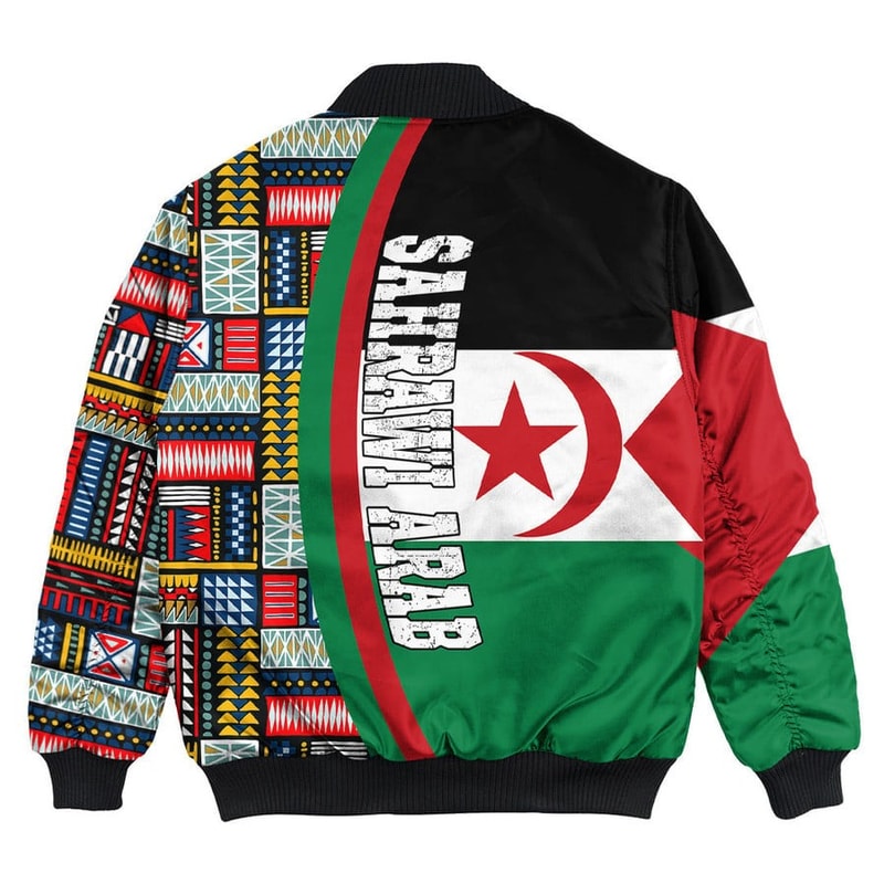 Sharawi Arab Flag and Kente Pattern Special Bomber Jacket, African Bomber Jacket For Men Women